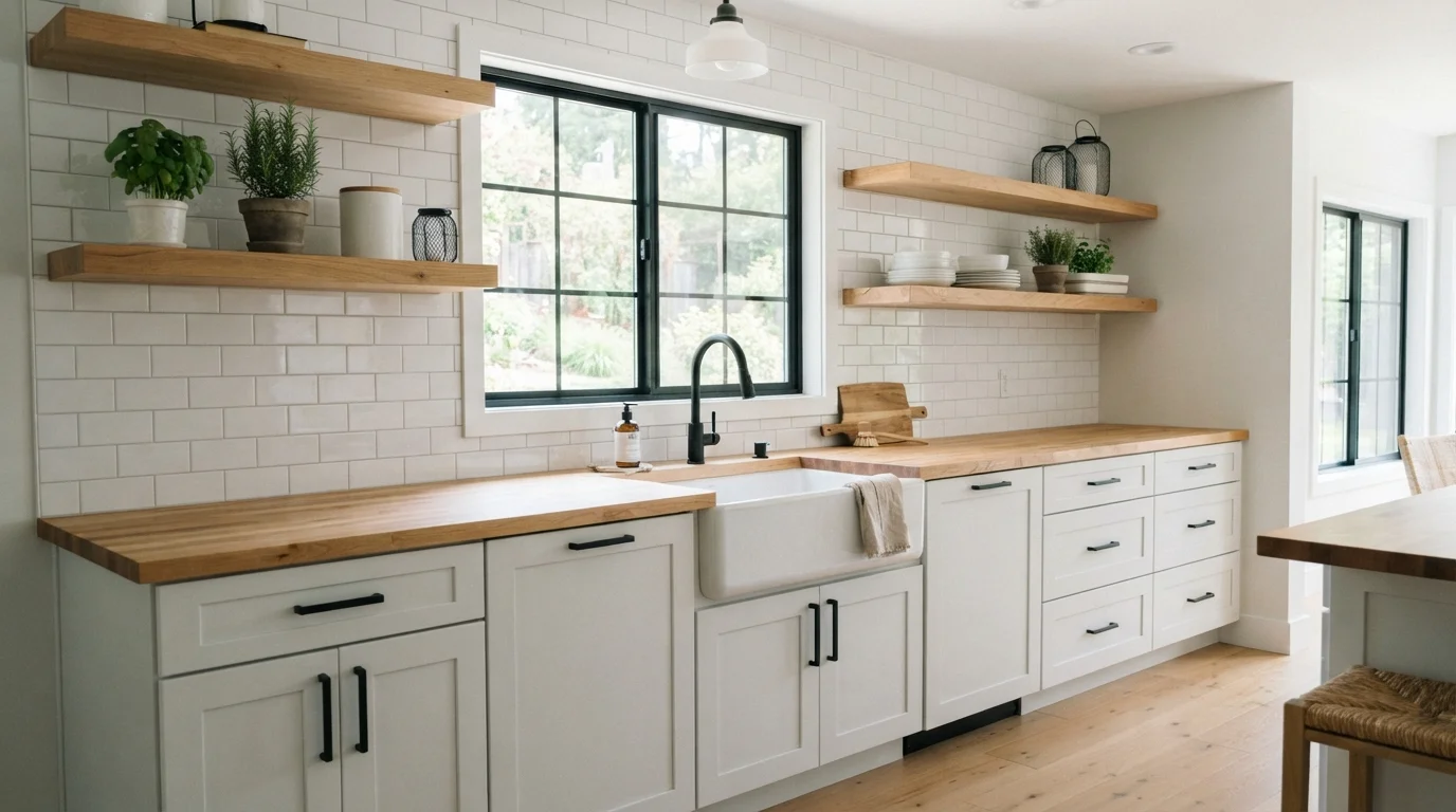 Crisp Farmhouse White — white kitchen painted in Lighthouse