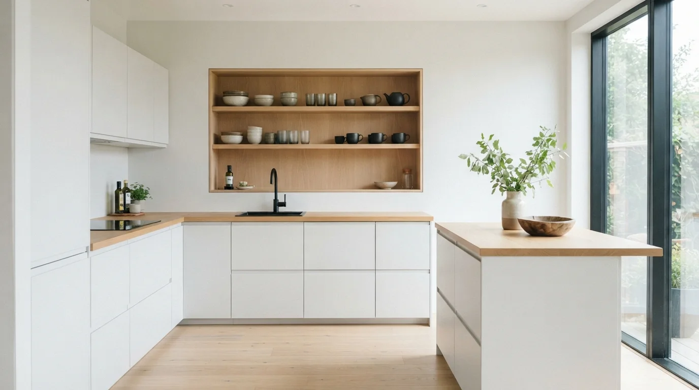 Scandinavian Minimalist White — white kitchen painted in Melting Glacier