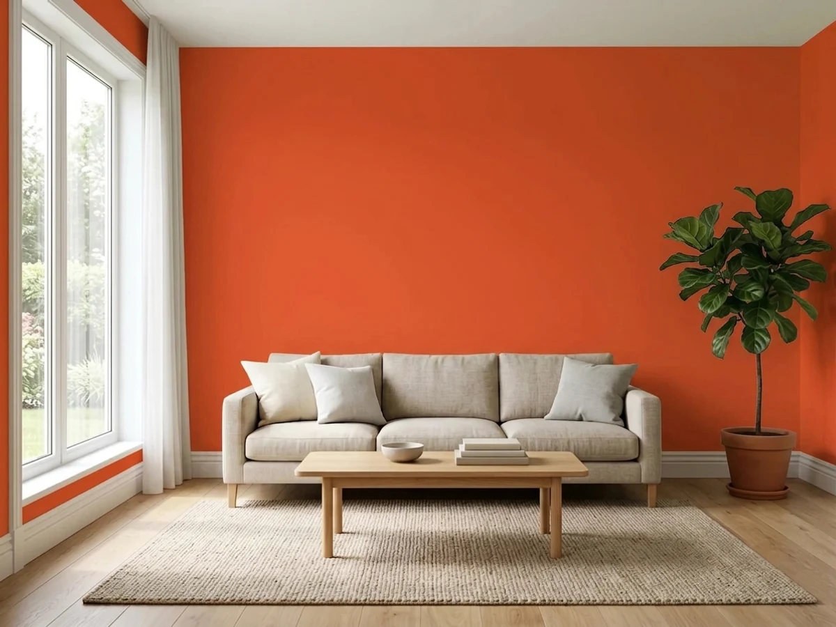 Benjamin Moore Outrageous Orange in a accent wall