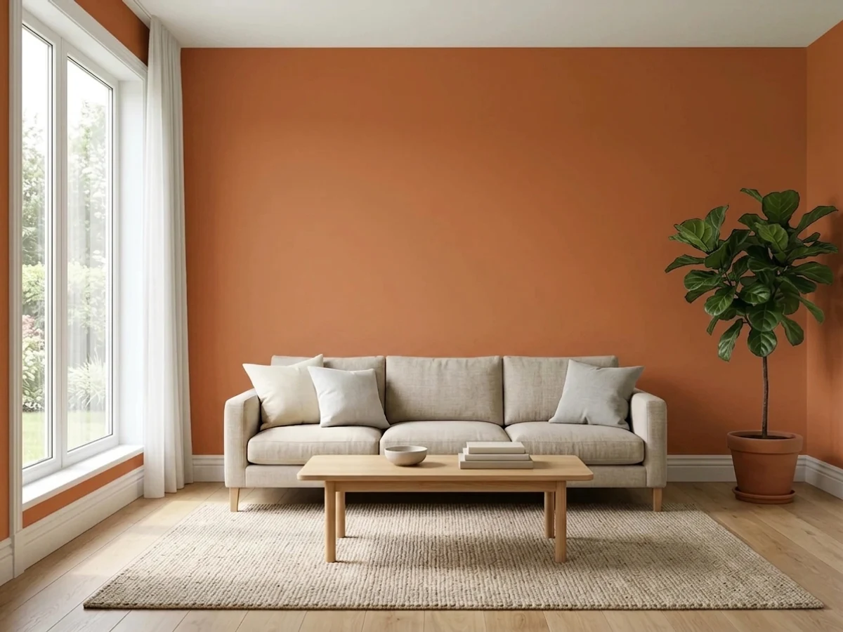 Sherwin-Williams Determined Orange in a accent wall