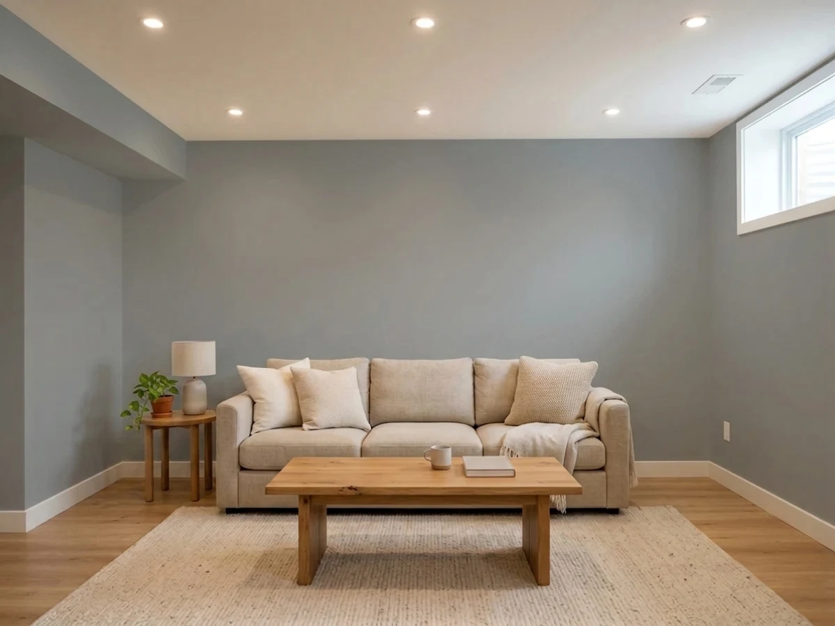 deep moody slate walls — trending gray basement colors 2026