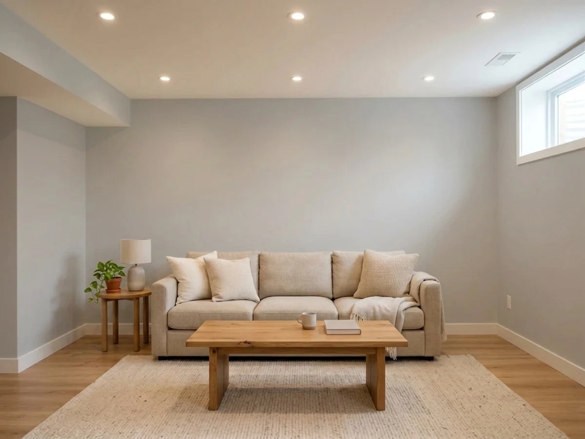 Sherwin-Williams Light French Gray in a basement