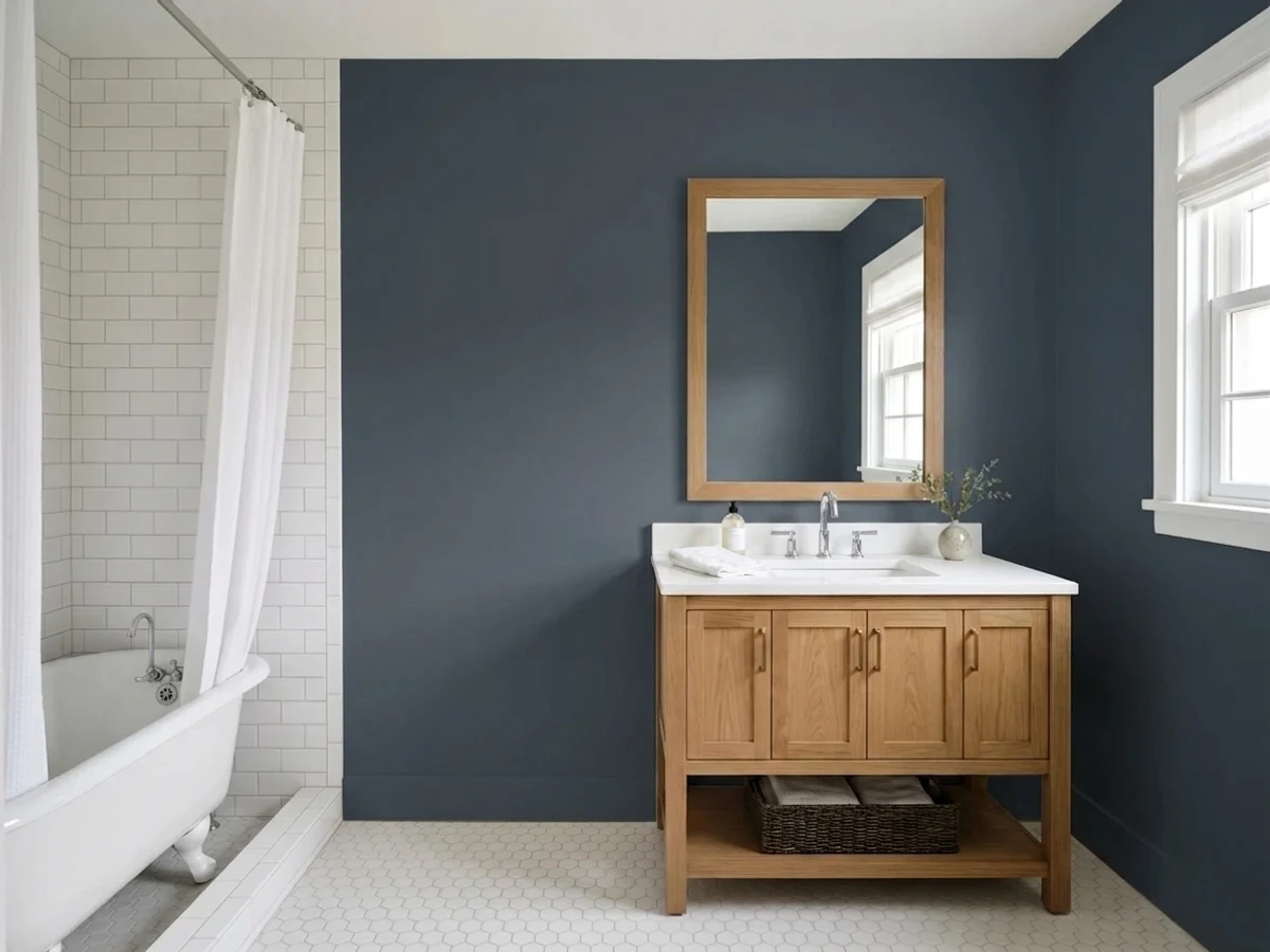 Behr Club Navy in a bathroom