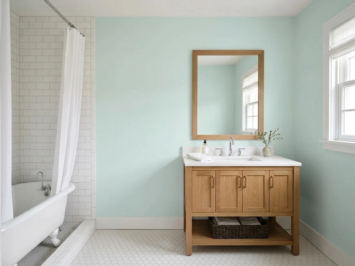 Behr Light Drizzle in a bathroom
