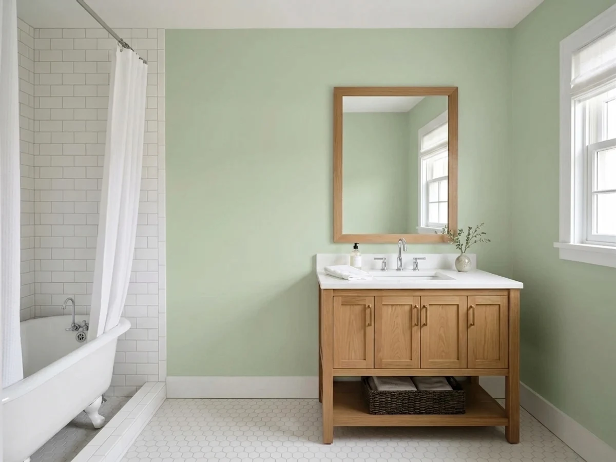 Behr Morning Zen in a bathroom