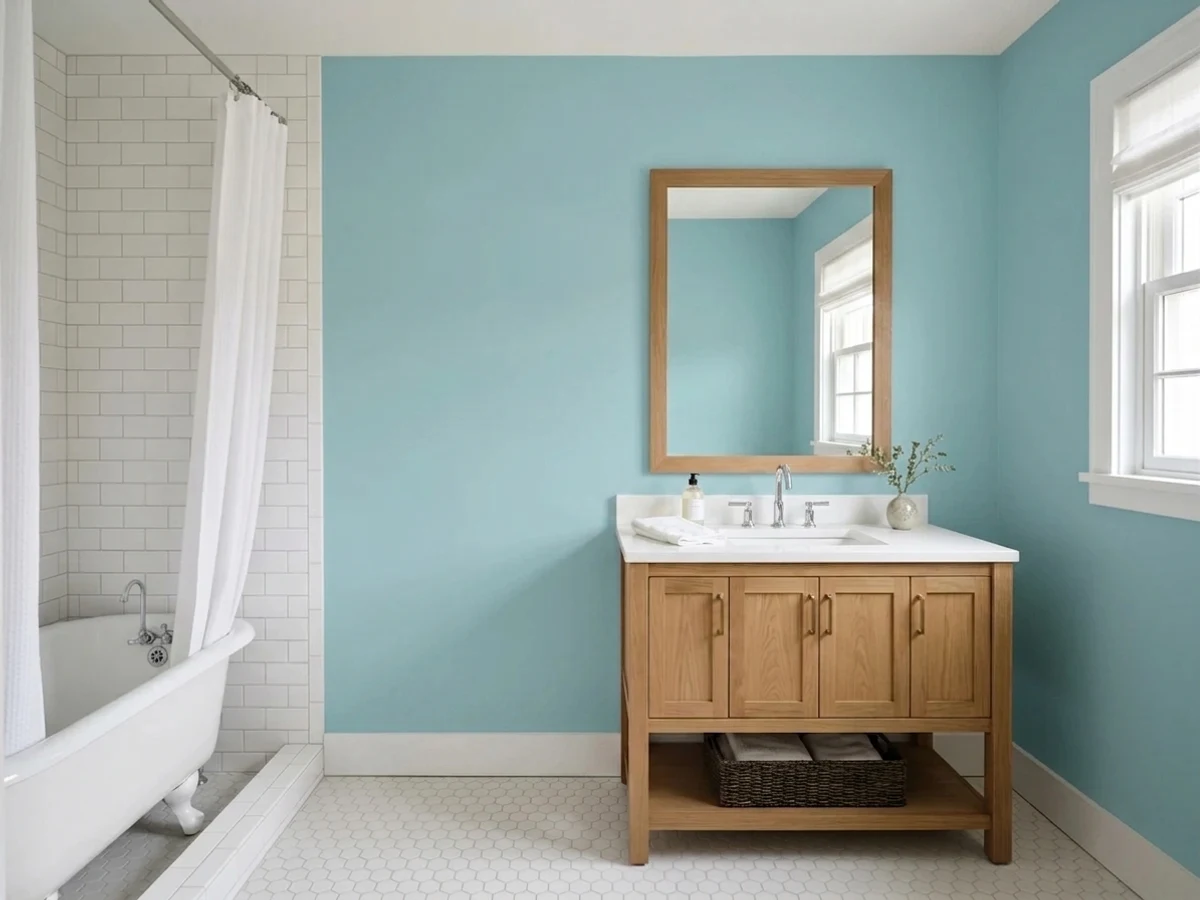 Behr Newport Blue in a bathroom