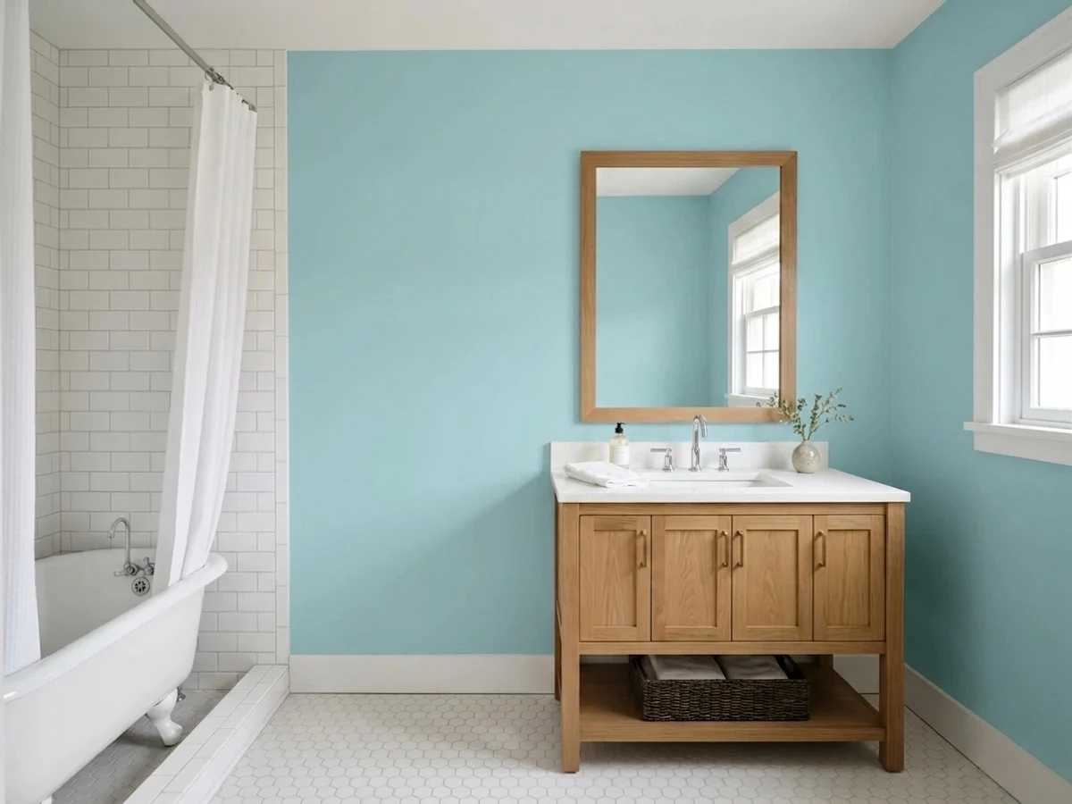 Behr Peaceful Blue in a bathroom