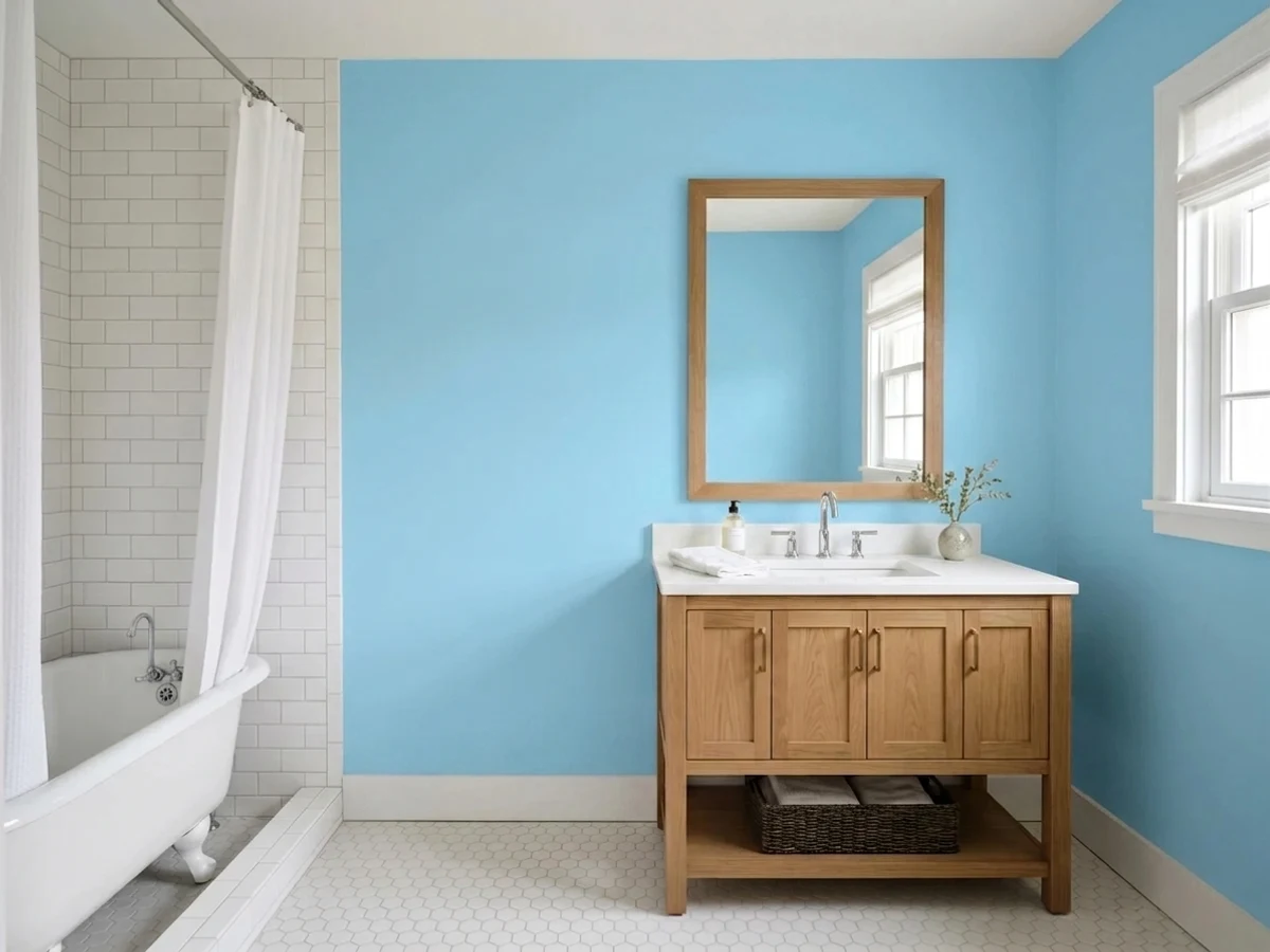 Behr Sky Blue in a bathroom