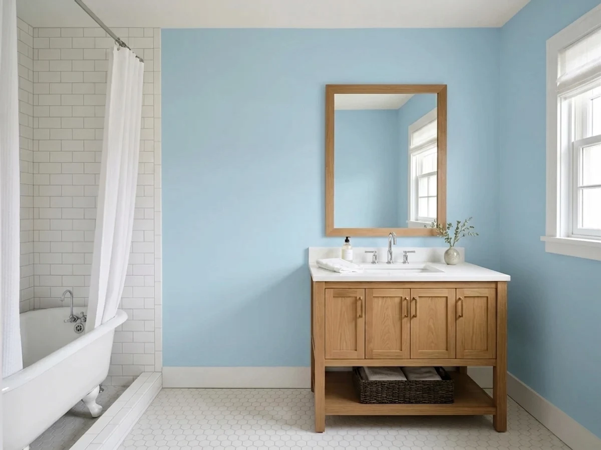 Benjamin Moore Blue Hydrangea in a bathroom