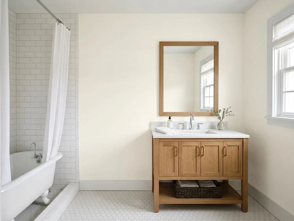 Bathroom painted in Benjamin Moore Chantilly Lace