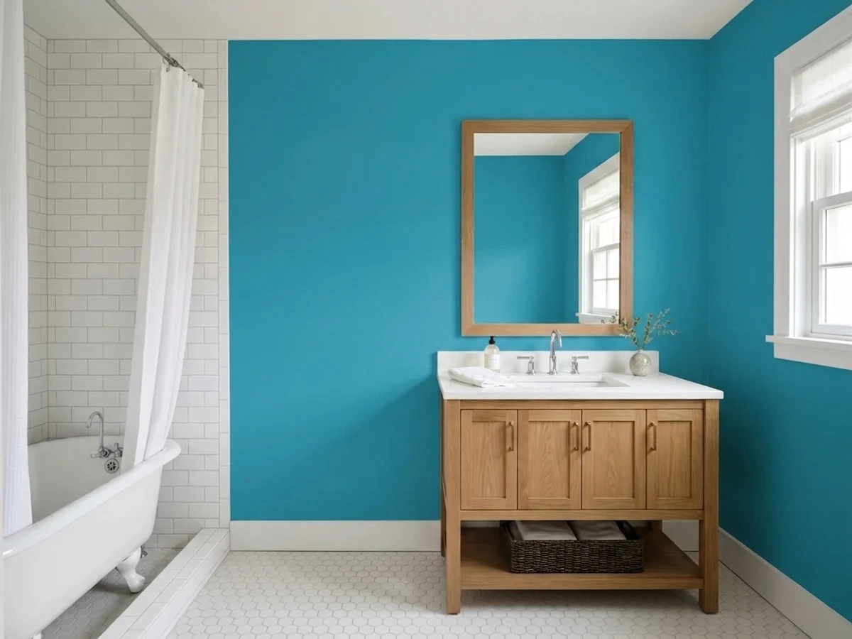 Benjamin Moore Dream I Can Fly in a bathroom