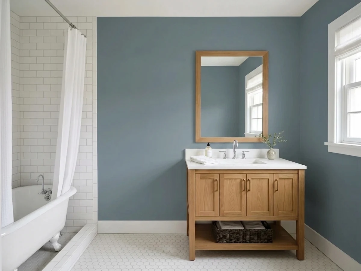 Benjamin Moore Hamilton Blue in a bathroom