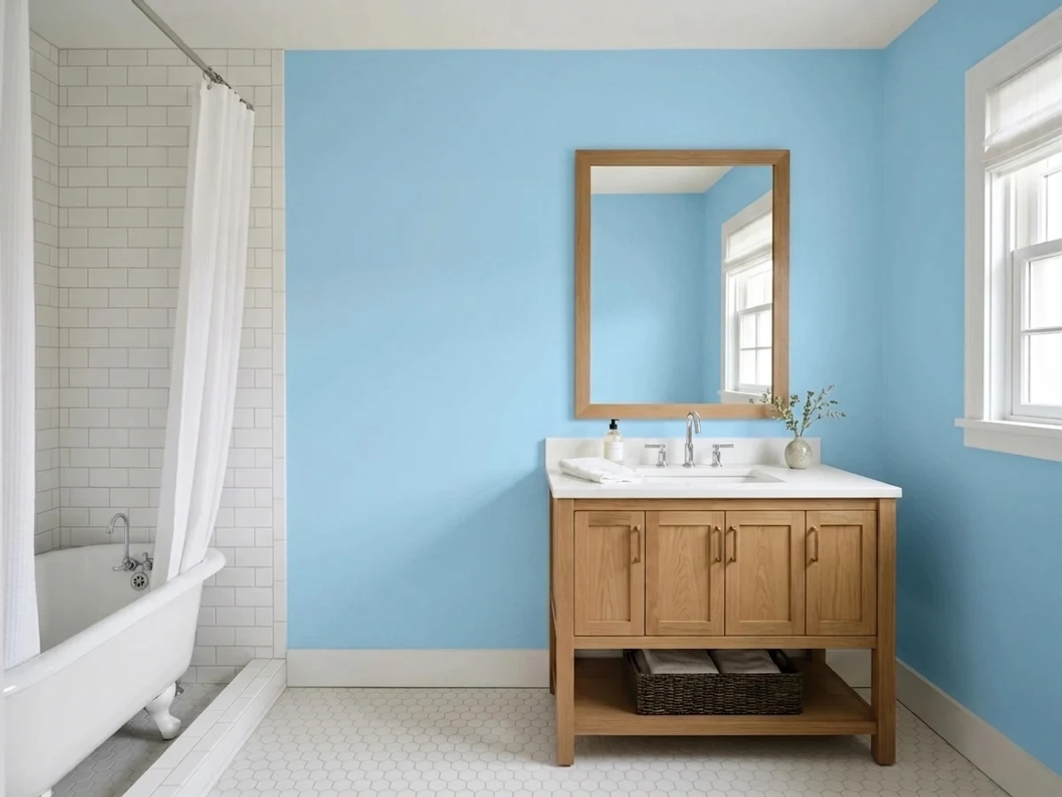 Benjamin Moore Honolulu Blue in a bathroom