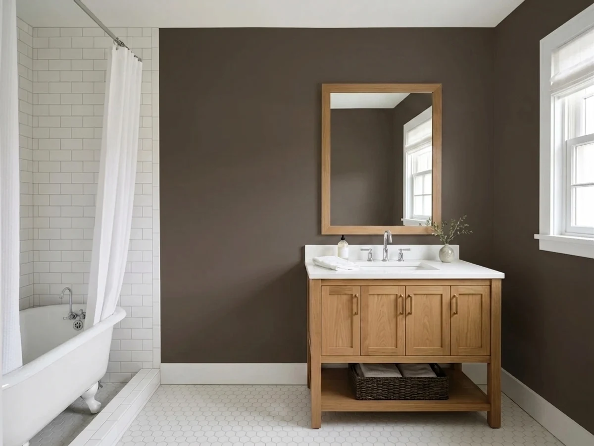 Benjamin Moore Oxford Brown in a bathroom
