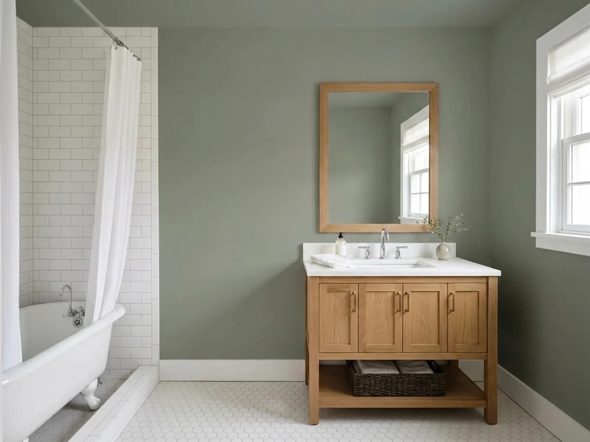 Benjamin Moore Saybrook Sage in a bathroom
