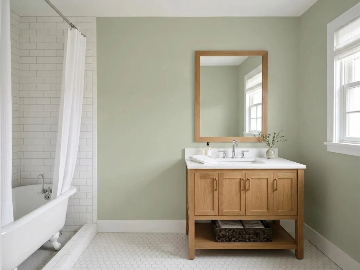 Benjamin Moore Soft Fern in a bathroom