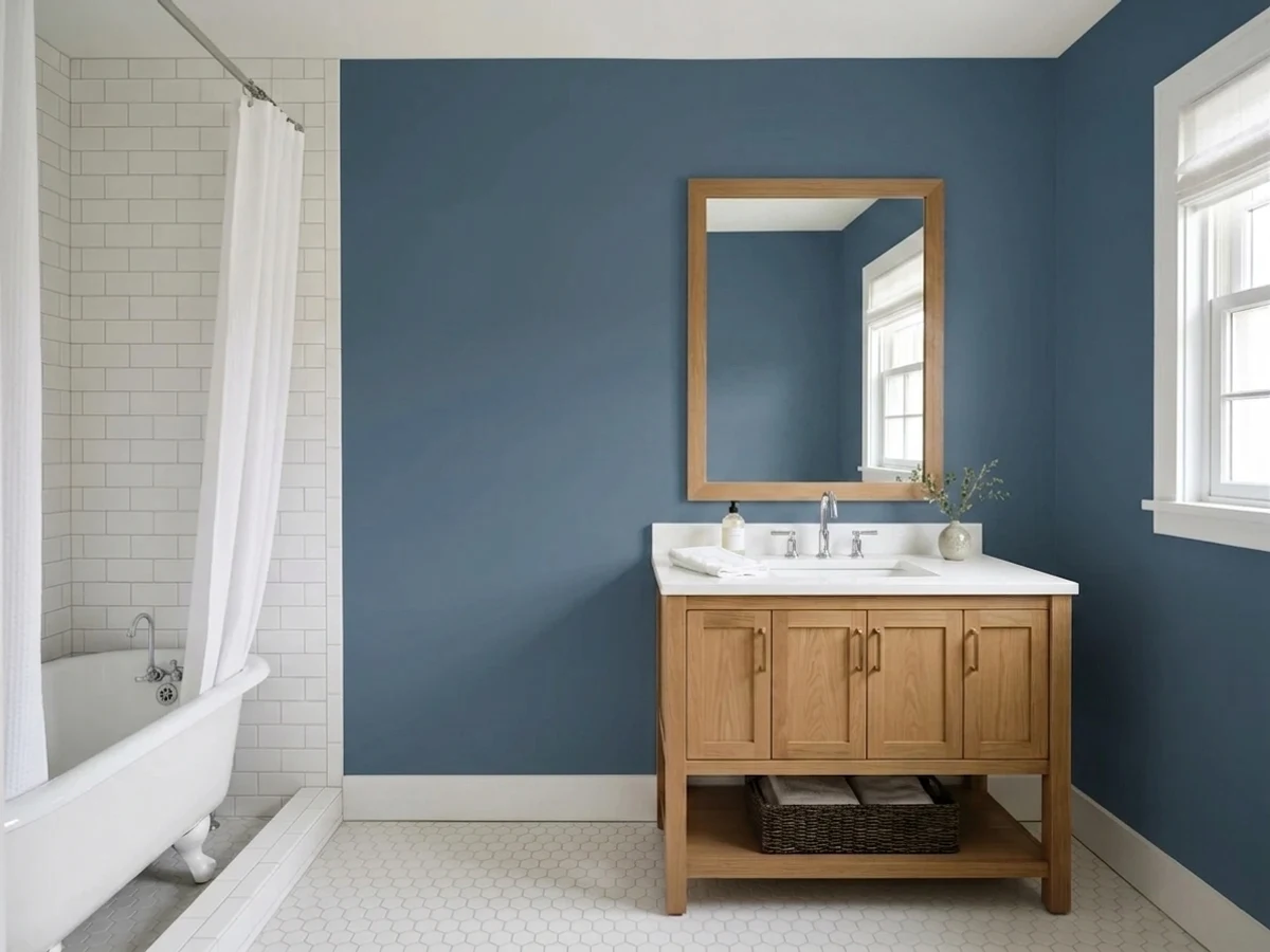 Benjamin Moore Van Deusen Blue in a bathroom