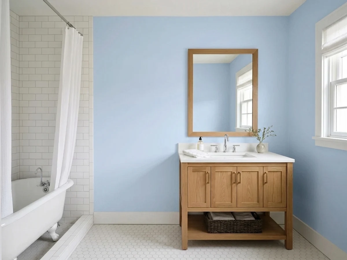 Benjamin Moore Windmill Wings in a bathroom