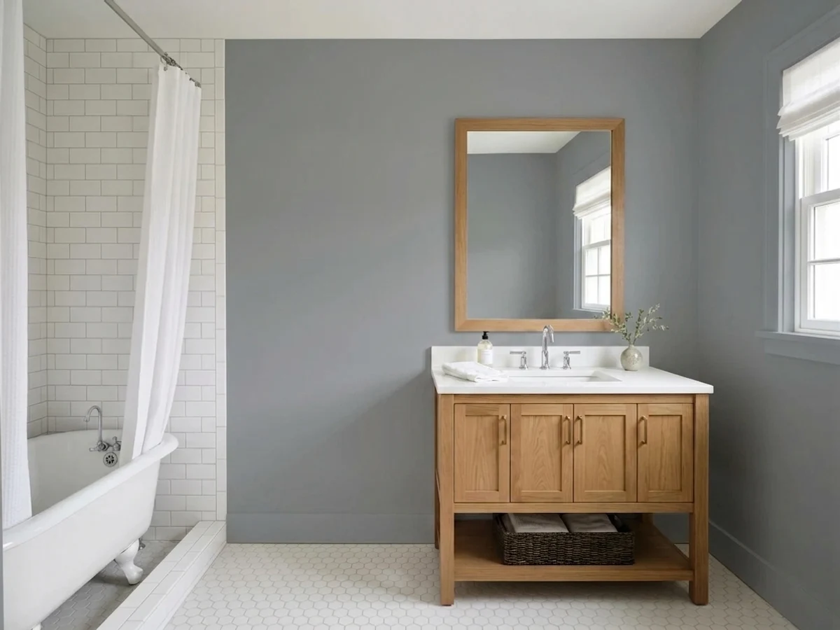 Benjamin Moore Wolf Gray in a bathroom