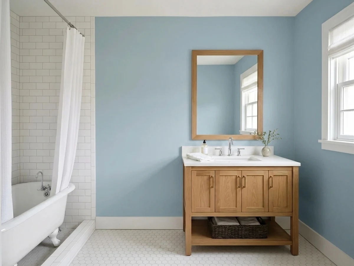 Benjamin Moore Yarmouth Blue in a bathroom