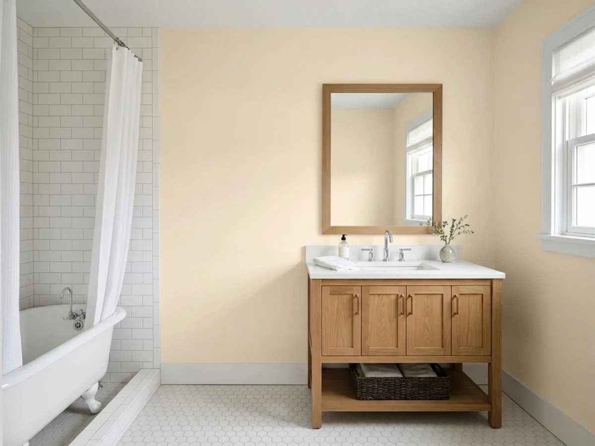 Dunn-Edwards Celtic Linen in a bathroom