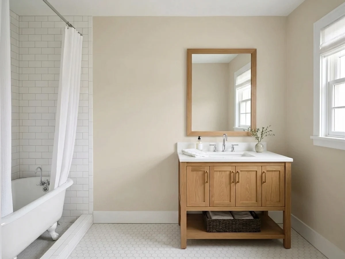 Sherwin-Williams Accessible Beige in a bathroom