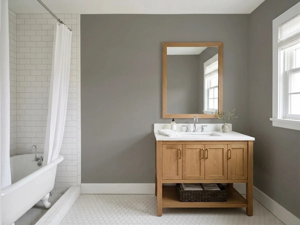 Sherwin-Williams Gauntlet Gray in a bathroom