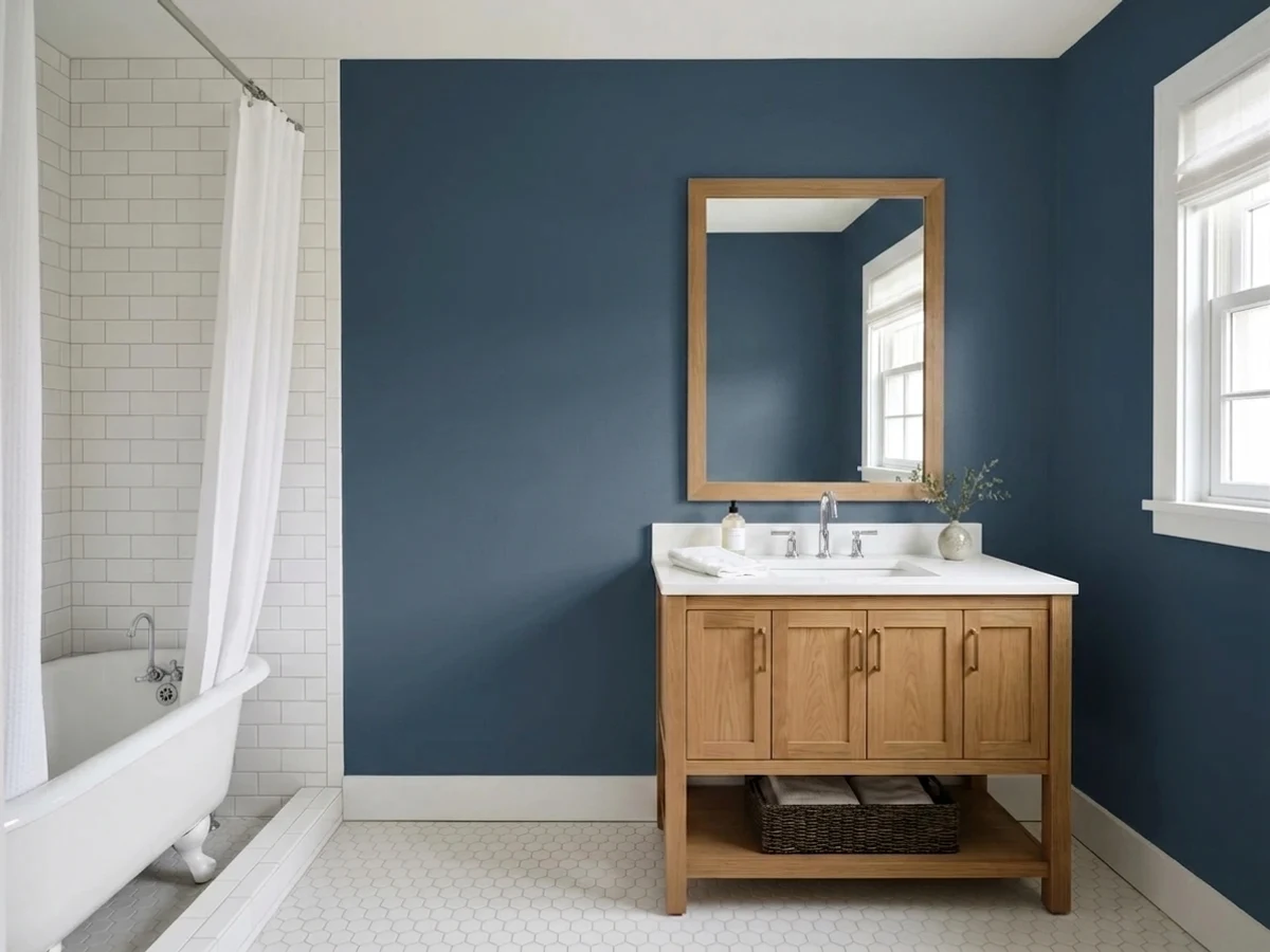 Sherwin-Williams Naval in a bathroom