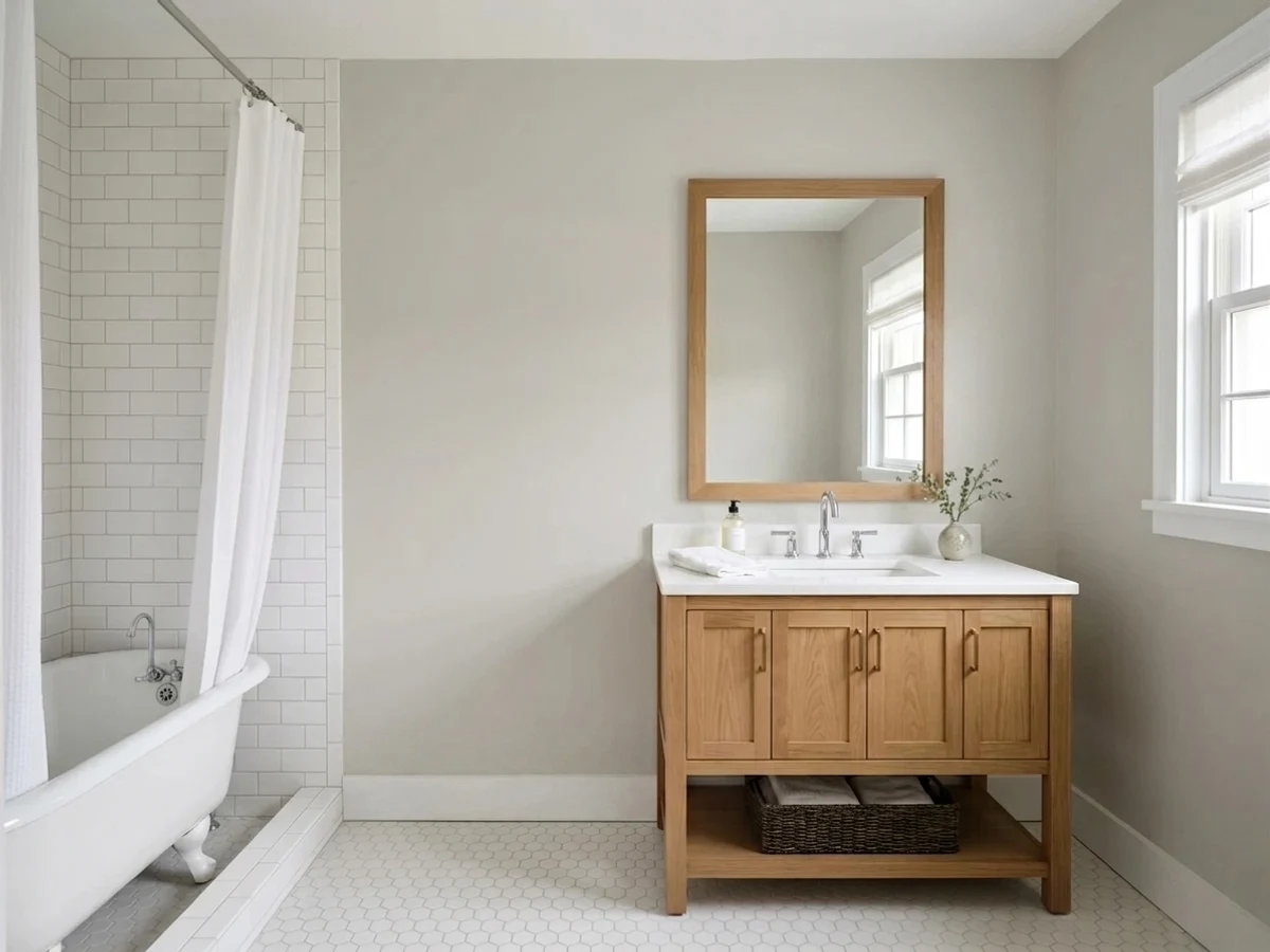 Sherwin-Williams Repose Gray in a bathroom