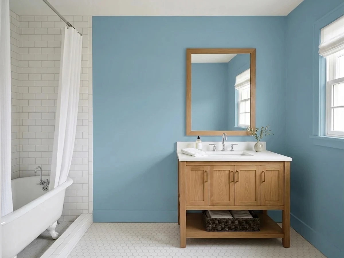Sherwin-Williams Resolute Blue in a bathroom