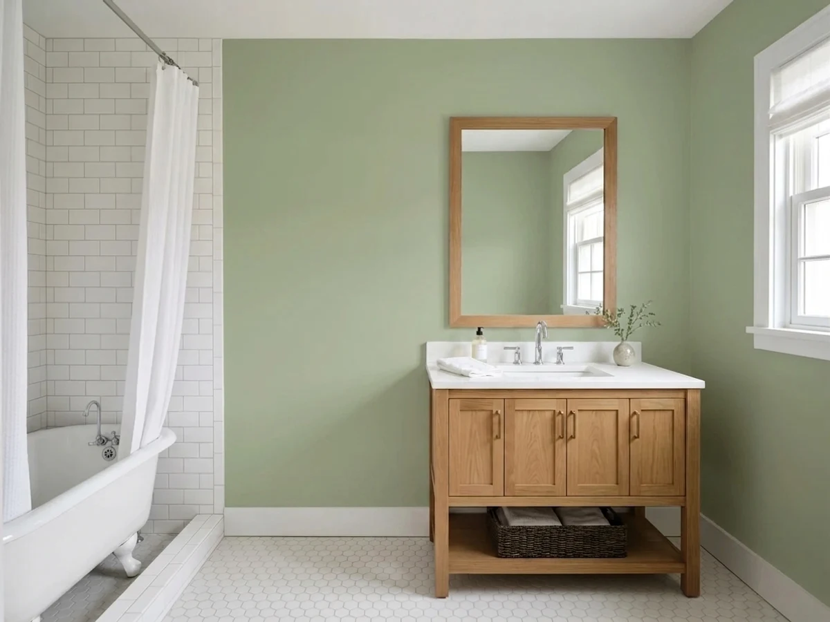 Sherwin-Williams Sage in a bathroom