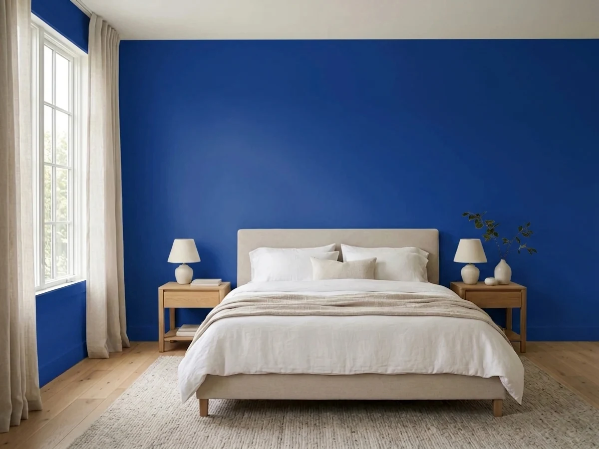 Bedroom painted in Behr Sailboat