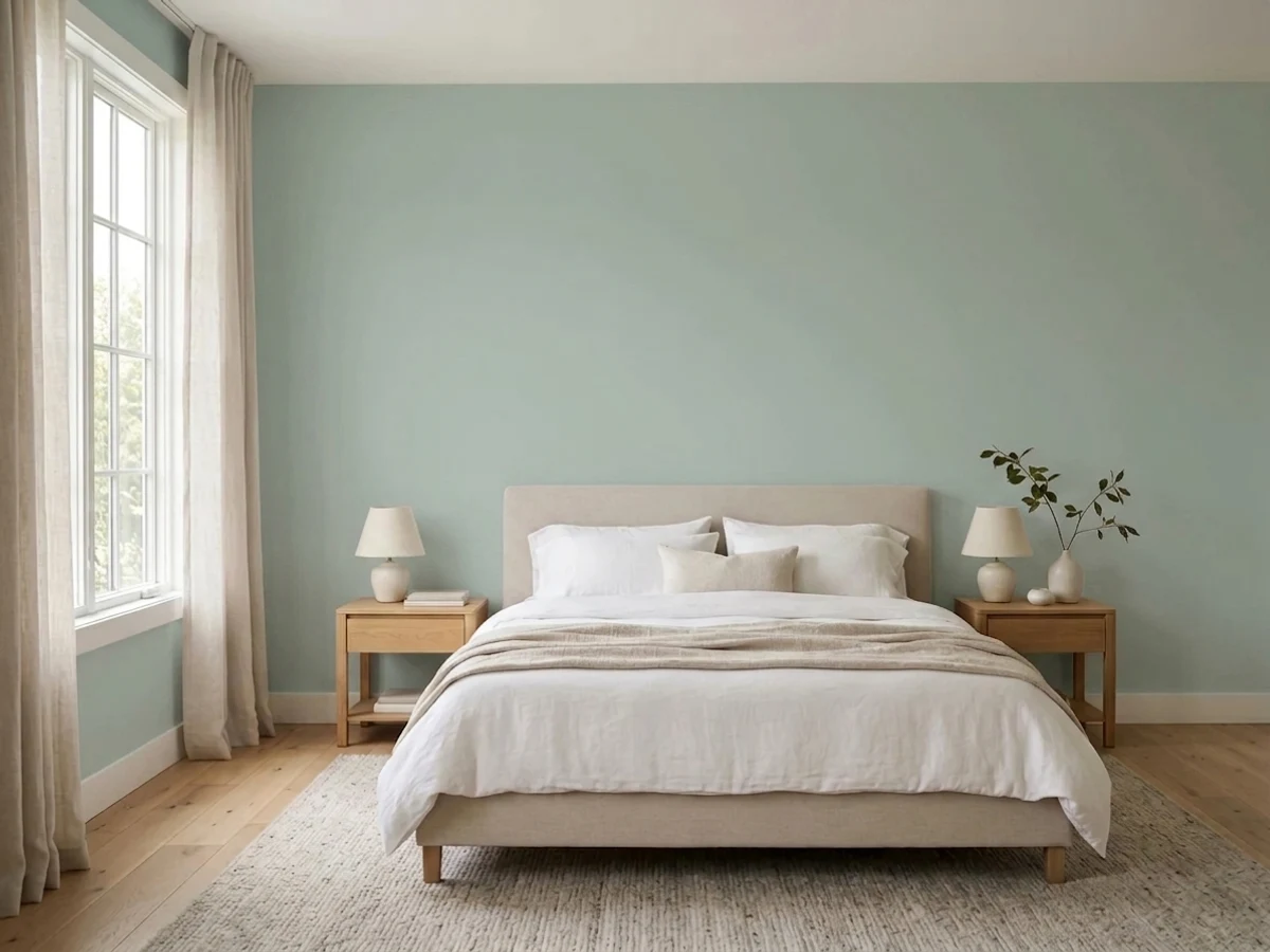 Benjamin Moore Beach Glass in a bedroom