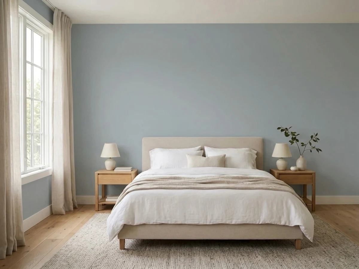 Benjamin Moore Boothbay Gray in a bedroom