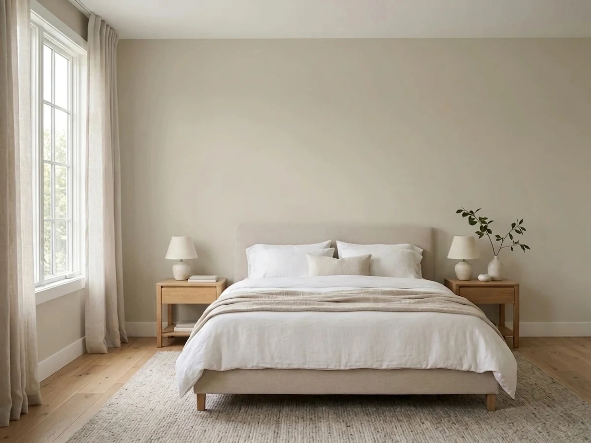 Benjamin Moore Edgecomb Gray in a bedroom