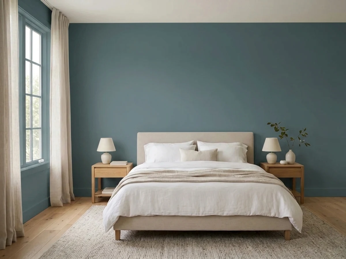 Benjamin Moore Hamilton Blue in a bedroom