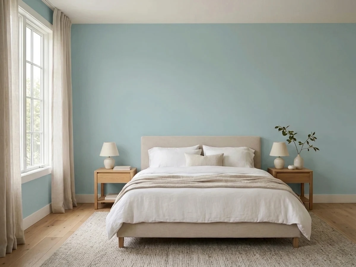 Benjamin Moore Palladian Blue in a bedroom