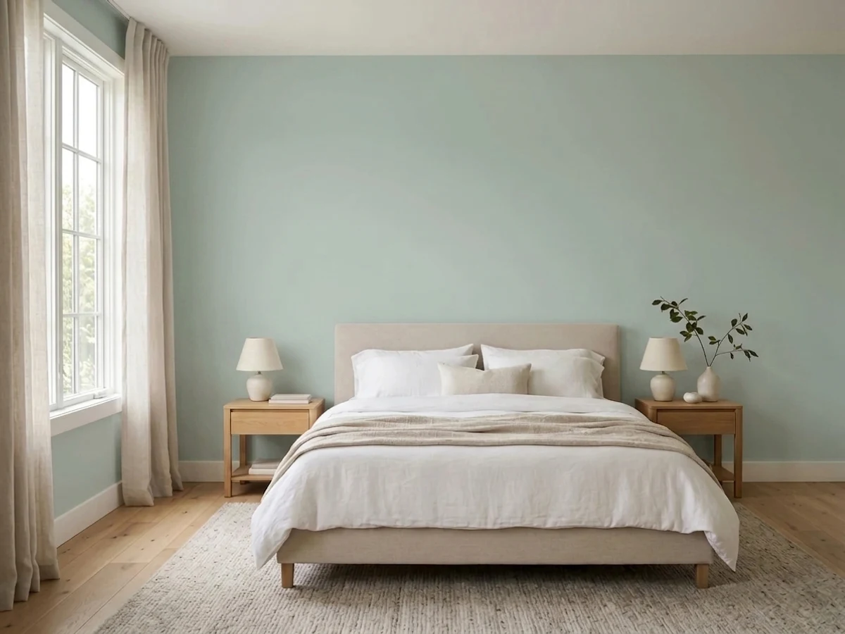 Benjamin Moore Quiet Moments in a bedroom