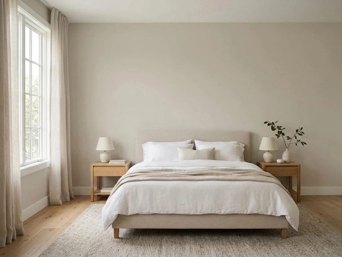 Bedroom painted in Benjamin Moore Revere Pewter