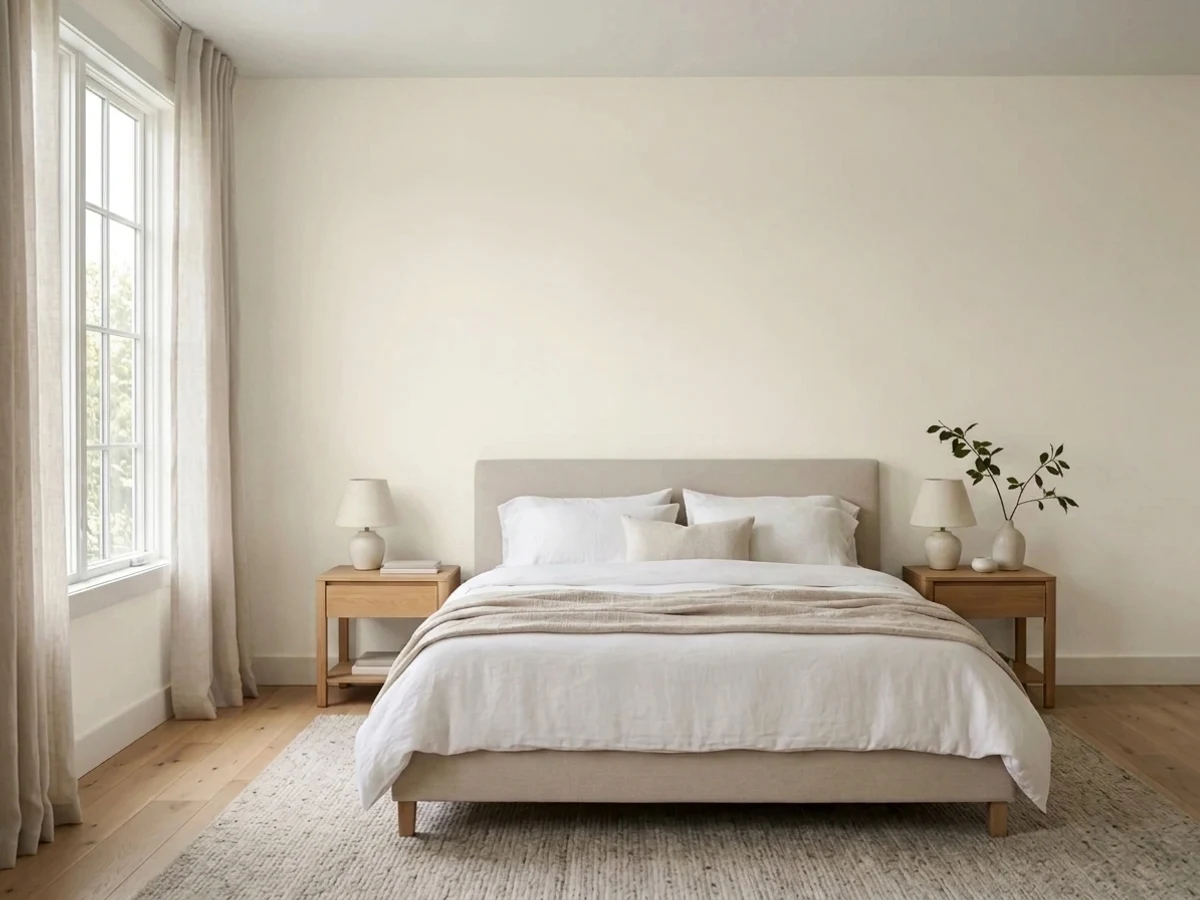 Benjamin Moore Swiss Coffee in a bedroom