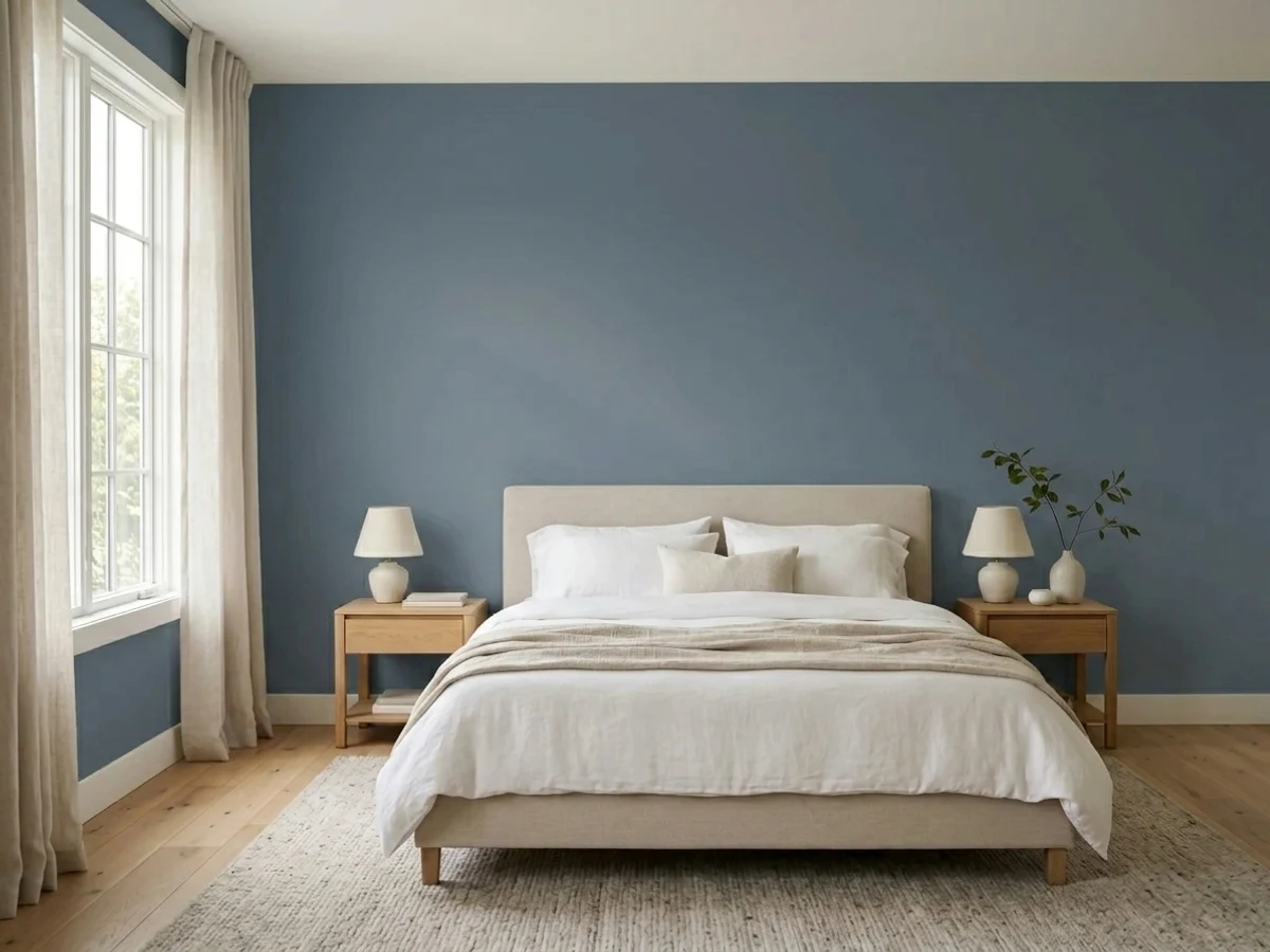 Benjamin Moore Van Deusen Blue in a bedroom