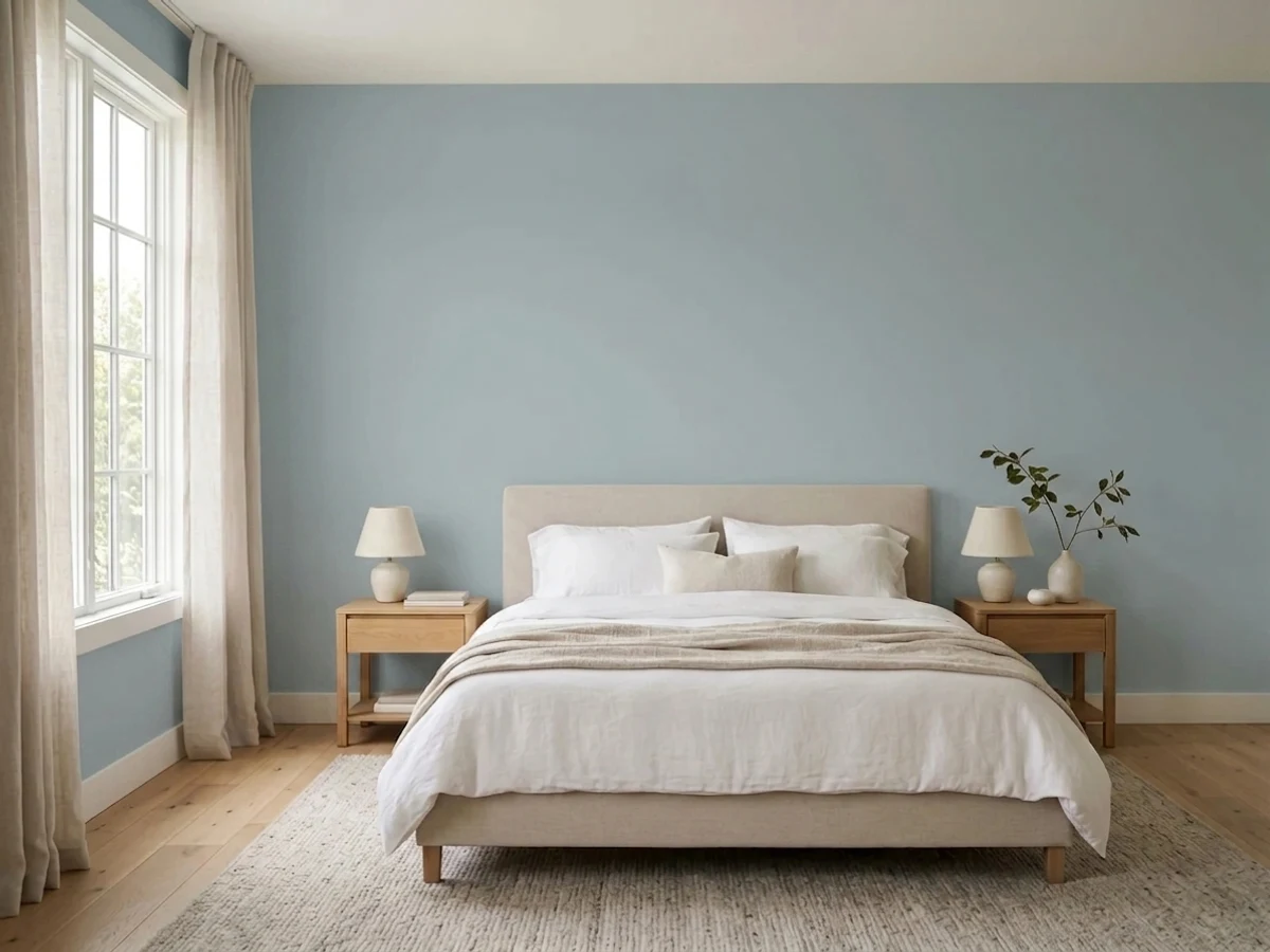 Benjamin Moore Wedgewood Gray in a bedroom