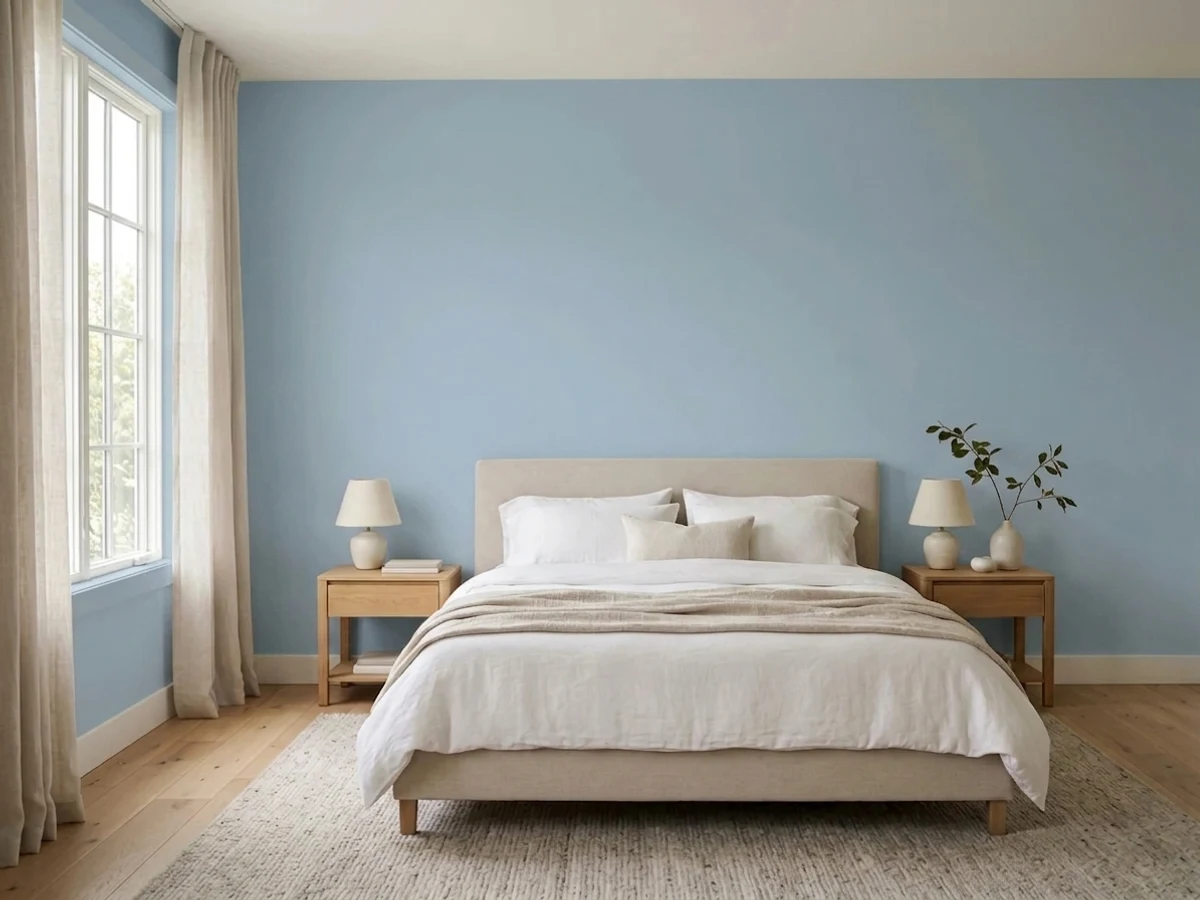 Benjamin Moore Yarmouth Blue in a bedroom