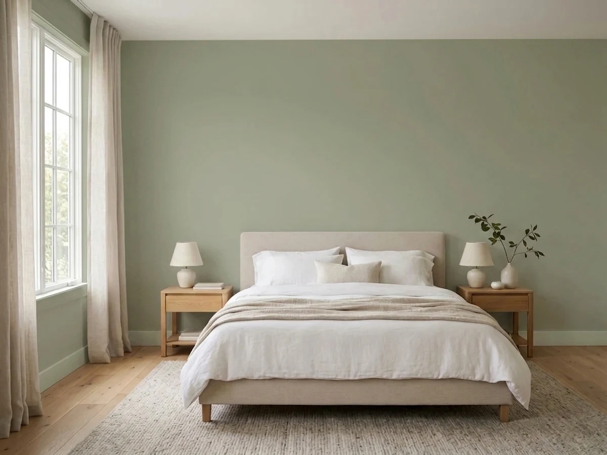 Bedroom painted in Clare Avocado Toast