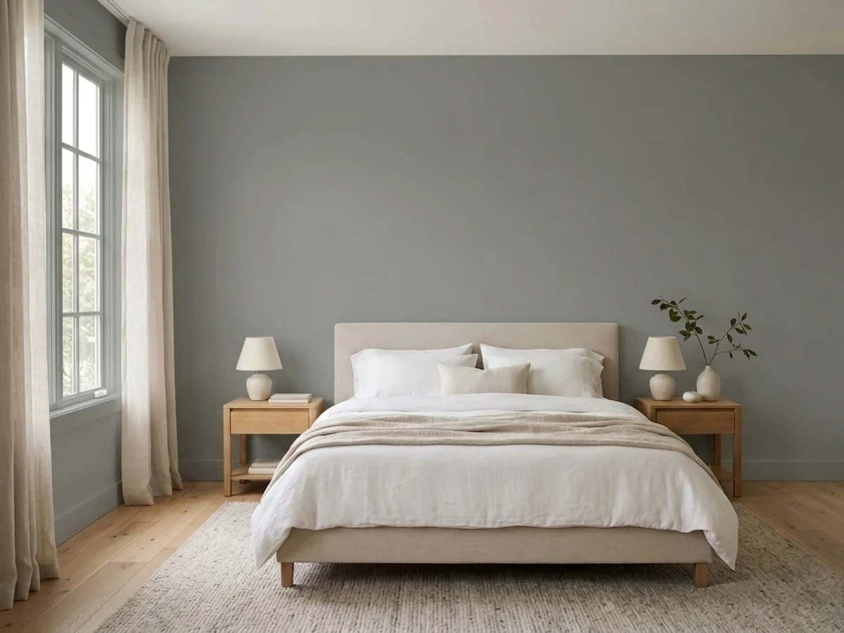 Dunn-Edwards Battleship Gray in a bedroom