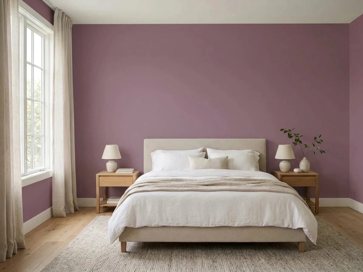 Dunn-Edwards Muted Berry in a bedroom