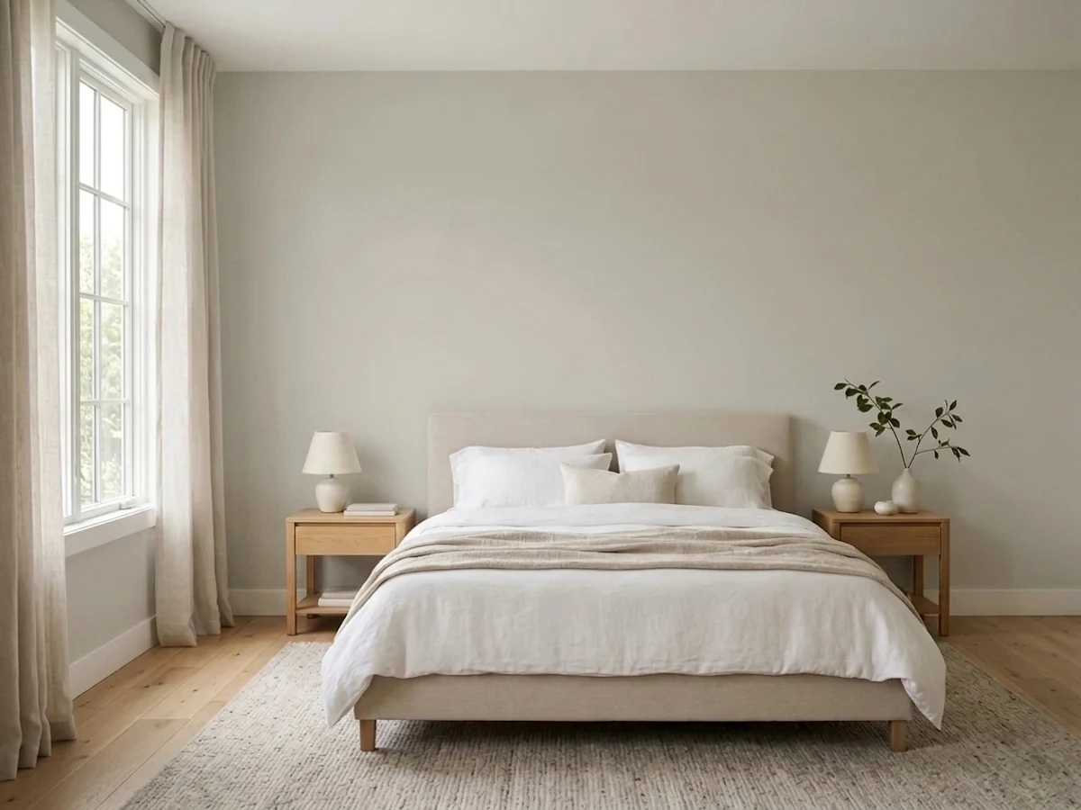 Farrow & Ball Ammonite in a bedroom