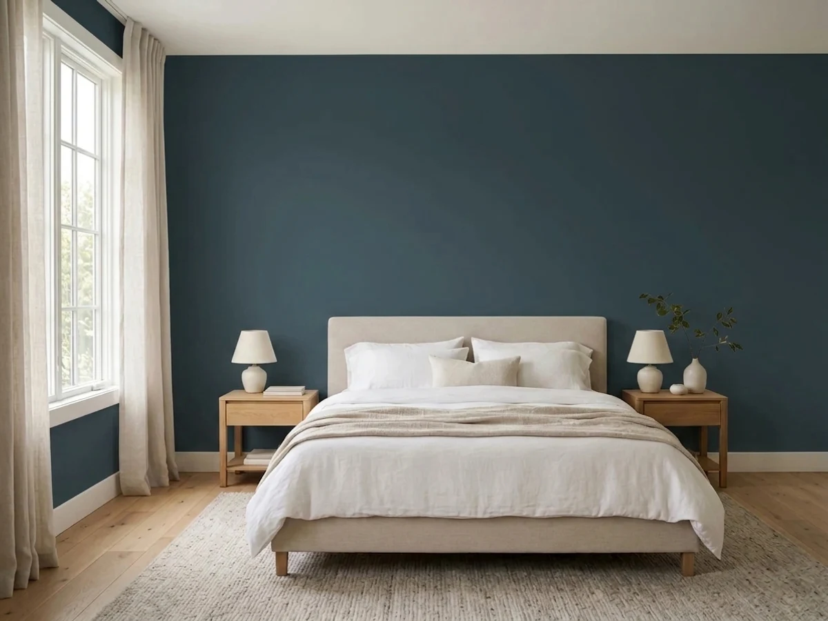 Bedroom painted in Farrow & Ball Hague Blue