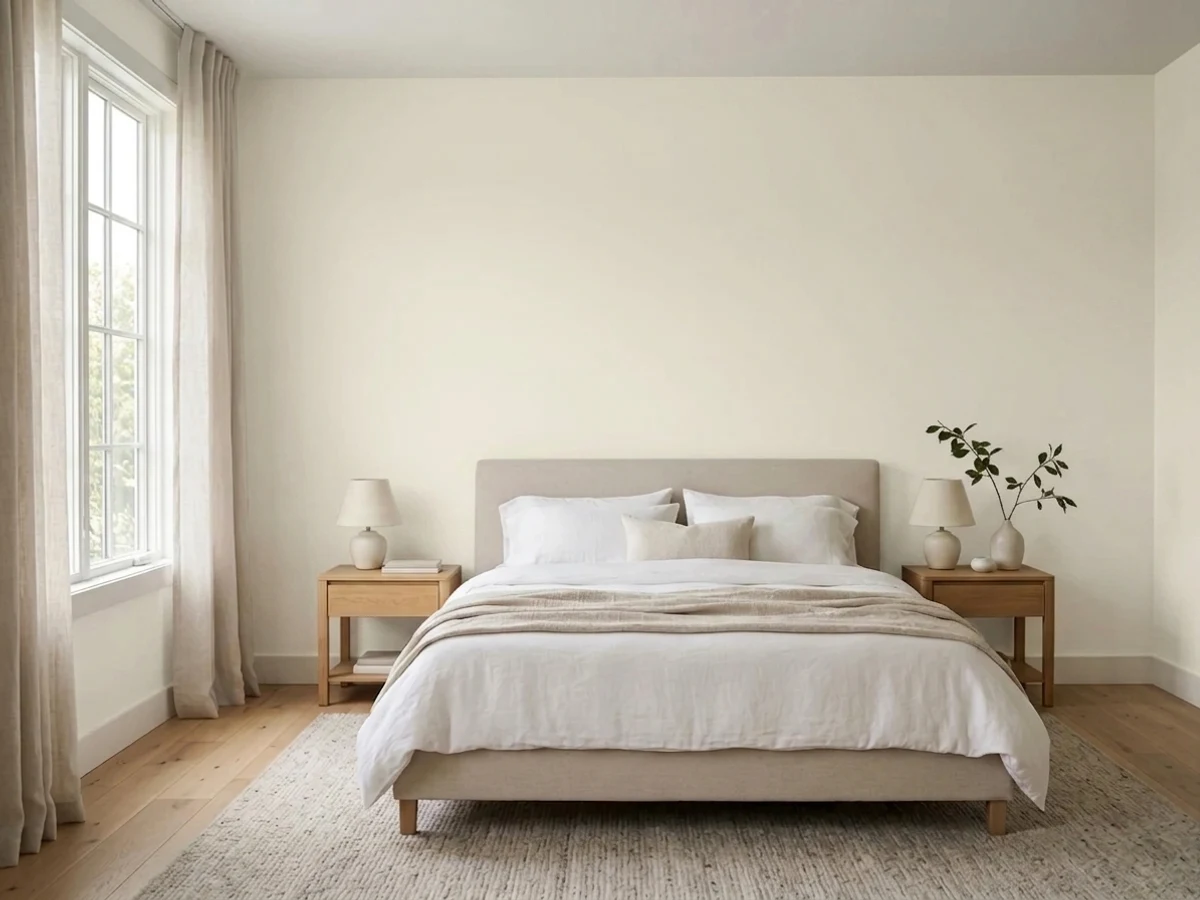 Farrow & Ball Strong White in a bedroom