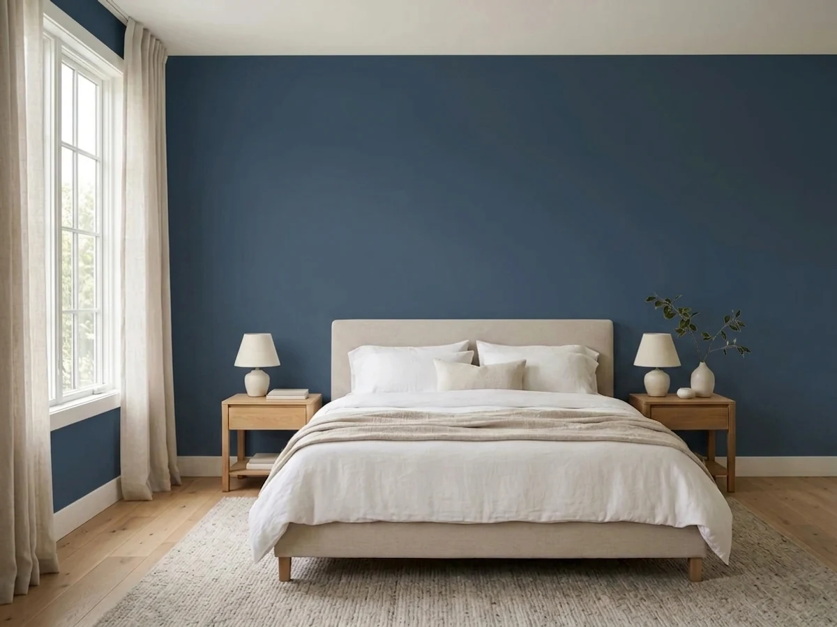 Glidden Deep Arctic Night Blue in a bedroom
